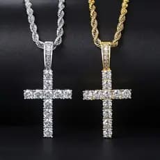 Pingente Cruz Zircônias, Corrente torcida 60cm colar longo para unisex moda luxo, lindo presente .