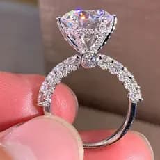 Anel Prateado Solitário Luxo, Zircônia  Branca Prata Elegante Acessórios para Noivado, Casamento e Festa Presentes