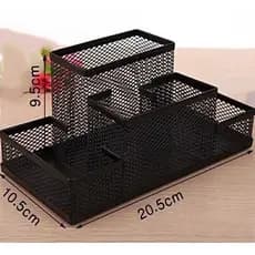 Cesta Porta Caneta Lapis Pincel 4 Divisórias Organizador Metal Aramado Escritorio telado Executiva Preto