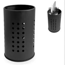 KIT COM 2 PORTA TALHER DE PIA REDONDO PRETO EM ACO INOX FUNDO FURADO