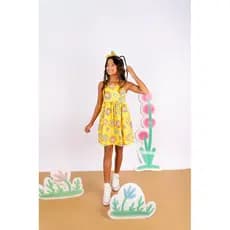 Vestido infantil alça amarelo tropical