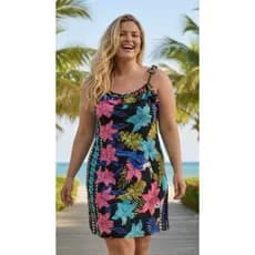 vestido curto viscose tropical inspiração
