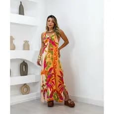 vestido longo inspiração tropical