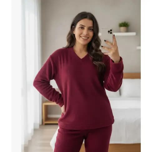 Pijama Longo Feminino Em Plush