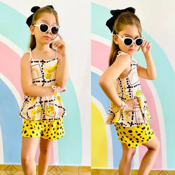 Conjunto Infantil Oncinha Colorida Inspiração Farm Menina Verão