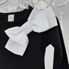 Blusa Infantil Preta e Nude com Laço Lançamento Outono Inverno Kids Menina