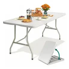 Mesa Dobrável Vira Maleta com Alça Portátil 1.80m Camping Pesca Jardim Área Externa Interna