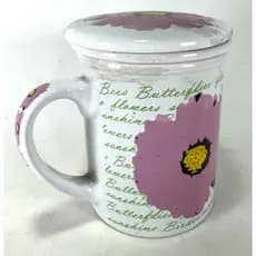 Antiga Caneca Infusora Para Chá Em Cerâmica - 3 Peças (Caneca, Cesto e Tampa) - Floral