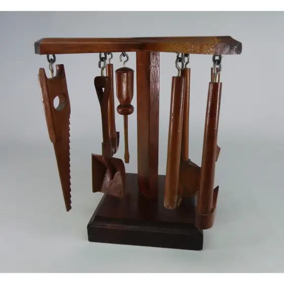 Antiguidade - Mini Suporte E Ferramentas Artesanais Em Madeira (Decoração)