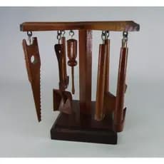 Antiguidade - Mini Suporte E Ferramentas Artesanais Em Madeira (Decoração)