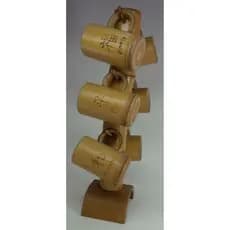 Antigo Suporte Artesanal 100% Em Bambu Com 6 Canecas Pirografadas