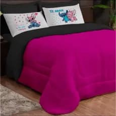 JOGO DE CAMA KIT EDREDOM CASAL QUEEN DUPLA FACE ESTAMPADO ( STITCH ) 05 PEÇAS VÁRIAS CORES PROMOÇÃO