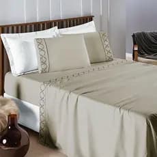 Jogo de Cama Casal 4 Peças Percal 400 Fios Ponto Palito e com Detalhes Bordados Infinity Luxuoso