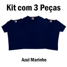 Kit 3 Camisetas Azul Marinho lisa 100% Algodão