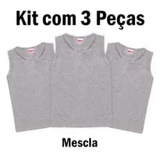 kit 3 Camisetas Regata Escolar Cinza Mescla