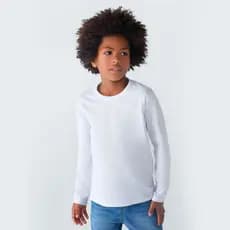 Camiseta Infantil Branca Manga Longa 100% Algodão
