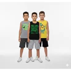 Conjunto 6 peças de verão para menino bermuda e regata sortidos 2 ao 12