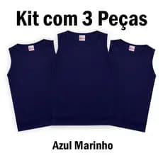 kit 3 Camisetas Regata Escolar Azul Marinho 100% Algodão