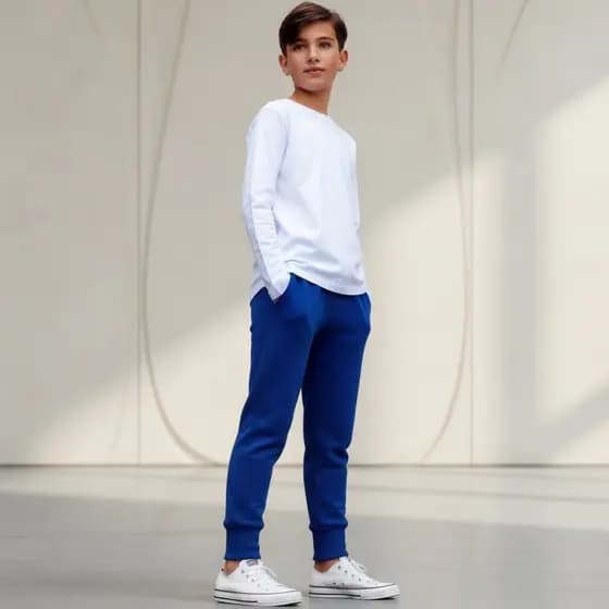 Calças Moletom Azul Royal Peluciado Inverno Frio Infantil Unissex Meninos Meninas