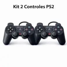 🎮 Kit 2 Controles PS2/PS1 – Joystick Gamer Com Fio Black