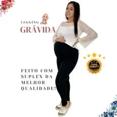 Calça Legging Gestante Maternidade Gravida  Cintura Cós Alta Confortável Gestação Preto Fitness