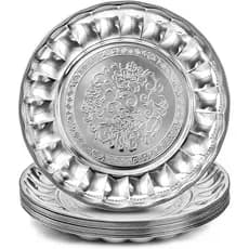 Kit 12 Pratos Jantar de aço inox  22cm com estampa floral timbrada no metal