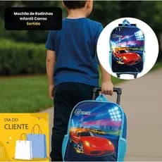 Bolsa Mochila de Rodinhas Infantil Carros. Forte Resistente - Sortida Crianças Menino Menina