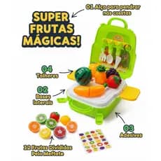 Kit Frutinhas 24 Peças Mochila Educativa para Crianças 3 em 1 Mochila, Maleta e Mesinha de brincar