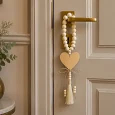 Pendente Decorativo Personalizado De Porta Com Coração De Madeira E Tassel Boho Chic 33cm
