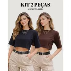 Kit 2 T shirt Cropped Feminina Confortável Básica Leve Camiseta Manga Curta