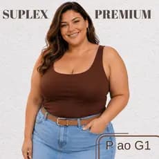 Regata Plus Size Feminina Blusinha Decote Suplex Básica Forro Duplo Elegante Blogueira Tendência