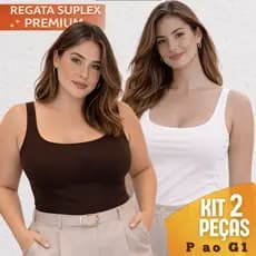 KIT 2 Regatas Casual Blusinha Feminina Suplex Forro Duplo Elegante Blogueira Decote Básica Plus Size