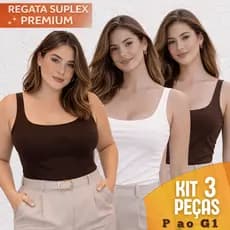KIT 3 Regatas Casual Blusinha Feminina Suplex Tendencia Blogueira Decote 40 52 Plus Size Forro Duplo