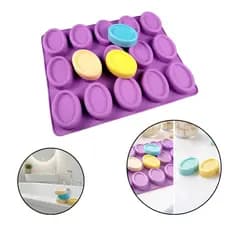 Forma De Silicone 15 Cavidades Ovais Para Sabonete Artesanal Resina Gesso E Vela Multiuso Resistente