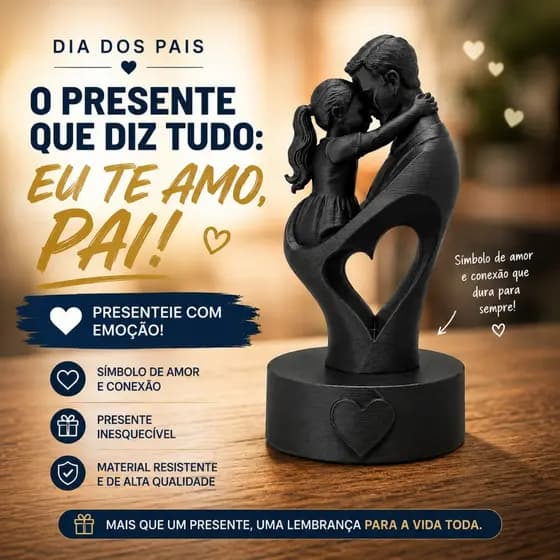 Escultura Decorativa Pai e Filhos Decoração Presente Dia dos Pais
