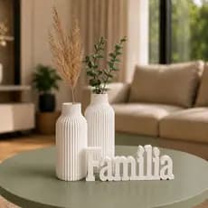 Kit Decorativo Vasos Cachepot + Letreiro Família Minimalista