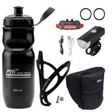 Garrafa 650 ml+suporte absolute+bolsa de selin+kit farol e sinalizador - kit ciclismo