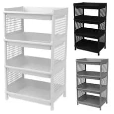 Estante com 4 Prateleiras Organizadora de Plástico Modular Multiuso para Cozinha Quarto Escritório Fruteira