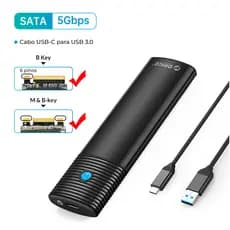 Case Portátil para SSD M.2 SATA NGFF Externo USB 3.0 5Gbps Ultra Velocidade USB-C