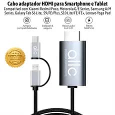 Cabo Adaptador USB-C Micro USB V8 HDMI Compatível com Samsung Tab S6 Lite S9 Xiaomi Redmi Poco Motorola Lenovo Moto G E