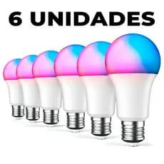 Kit 6 Lâmpada 9W Wifi Inteligente Smart RGB Colorida Compatível com Alexa Google Home