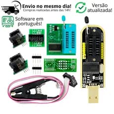 Gravadora de Chip Bios Eprom Series 24 25 Ch341a Programador Adaptador SOIC 8 16 Pinça Garra Jacaré Gravador Regulador V
