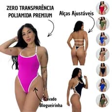 Body Maiô Mel Maia Cavado Blogueira Zero Transparência Alças Fina Com Regulagem Forrado Reforçado KZ