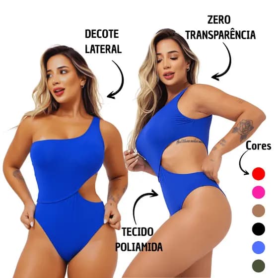 Body Maiô Virgínia Decote Lateral Poliamida Um Ombro Moda Praia Bory bori Blogueira Fitness Verão KZ
