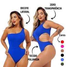 Body Maiô Virgínia Decote Lateral Poliamida Um Ombro Moda Praia Bory bori Blogueira Fitness Verão KZ