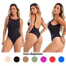Body Maiô Liso Moda Praia Poliamida Costa Nua Decote em V Sem Bojo Alça Larga  Forro Duplo