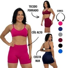 Conjunto Fitness Zero Transparência Blogueira Short Curto E Top Cropped Aberto Nas Costas Nua