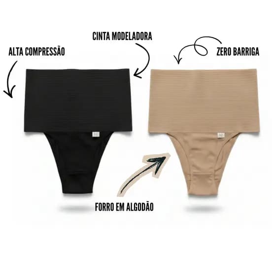 KIT Até 2 Calcinhas Cinta Modeladora Alta Compressão Redutora 18cm M ao Plus Size Pós Parto Cós Alto