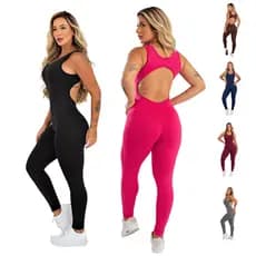 Macacão Carol Fitness Feminino Liso Academia Costas Aberta Longo Ginastica Treino Casual Crossfit Musculação KZ