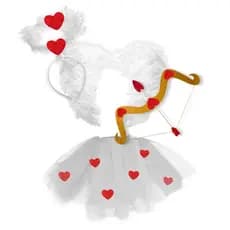 Fantasia Carnaval Cupido Branco  Tiara + Arco e Flecha + Saia + Asa